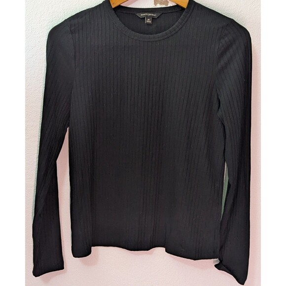 Banana Republic Tops - Banana Republic Women's Size M Medium Black Ribbed Long Sleeve Top Blouse (292)